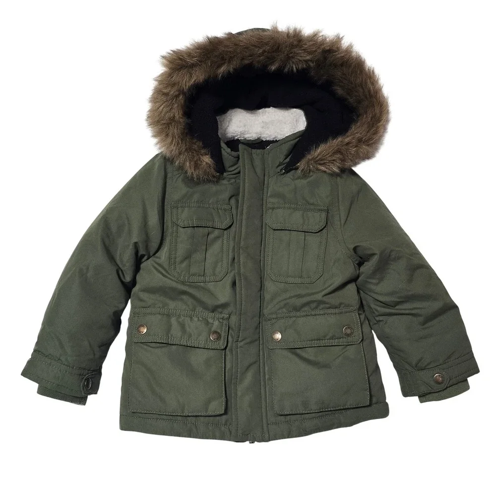 Carter's Kids Green Fur Hood Parka Jacket Winter Coat Size 3T‎